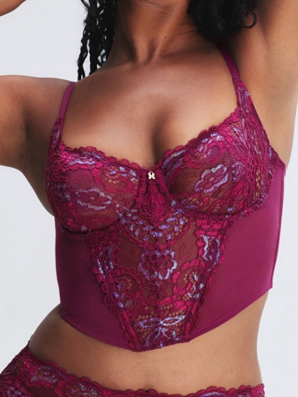 Savage Fenty Romantic Corded Lace Metallic Bustier SugarPlum Purple‎ Size S 4-6